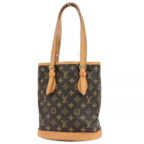 LOUIS VUITTON BUCKET PM Shoulder Tote Bag Monogram Leather Brown